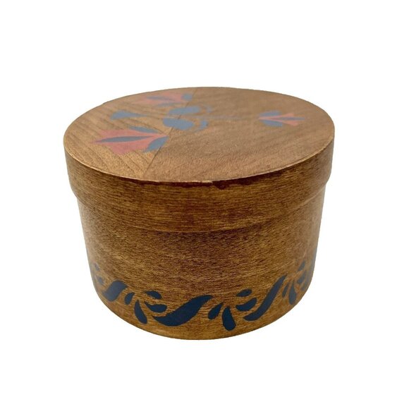 Handmade HandPainted Oval Shaker Box Floral Pink Blue Folk Art Cottagecore 7.25" - Picture 5 of 13